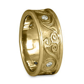 Bordered Triscali with Diamonds Ring in 14K Yellow Gold